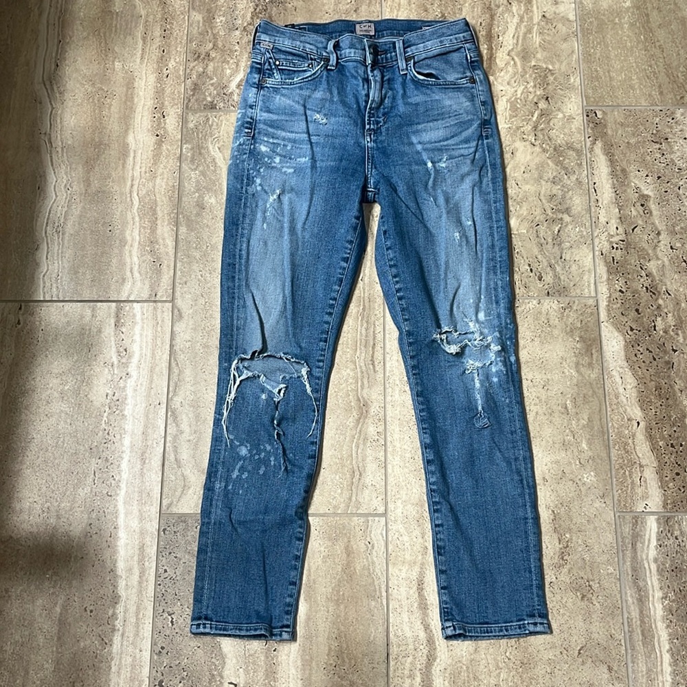 Citizens of humanity denim jeans rocket crop high rise skinny 25 distressed